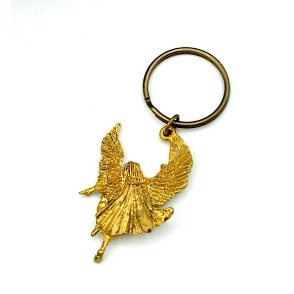 Vintage Gold-Tone Archangel Keychain With Detailed Design & Sturdy Ring - Picture 4 of 4